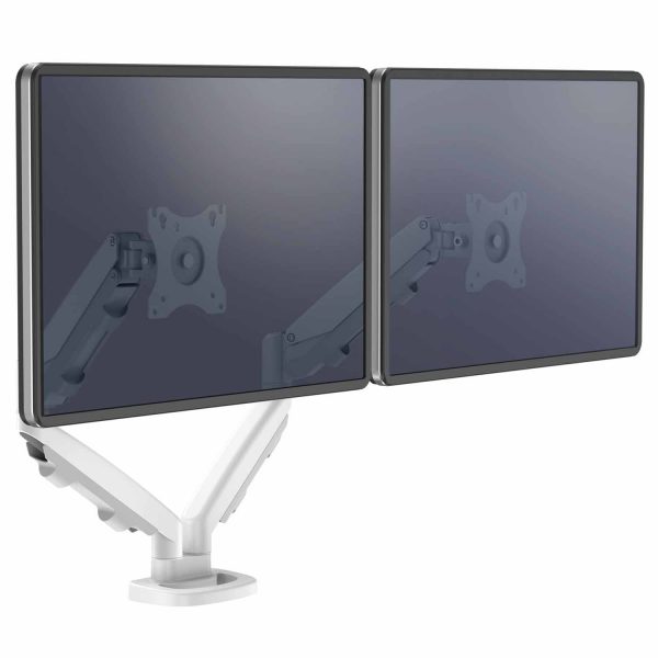 Ramię na 2 monitory Eppa™ - białe 9683501 + Bony podarunkowe od Fellowes po rejestracji zakupu ramię na 2 monitory, Ramię na 2 monitory Eppa™ - białe, ramię na dwa monitory, Ramię na 2 monitory Eppa, ramię na 2 monitory białe